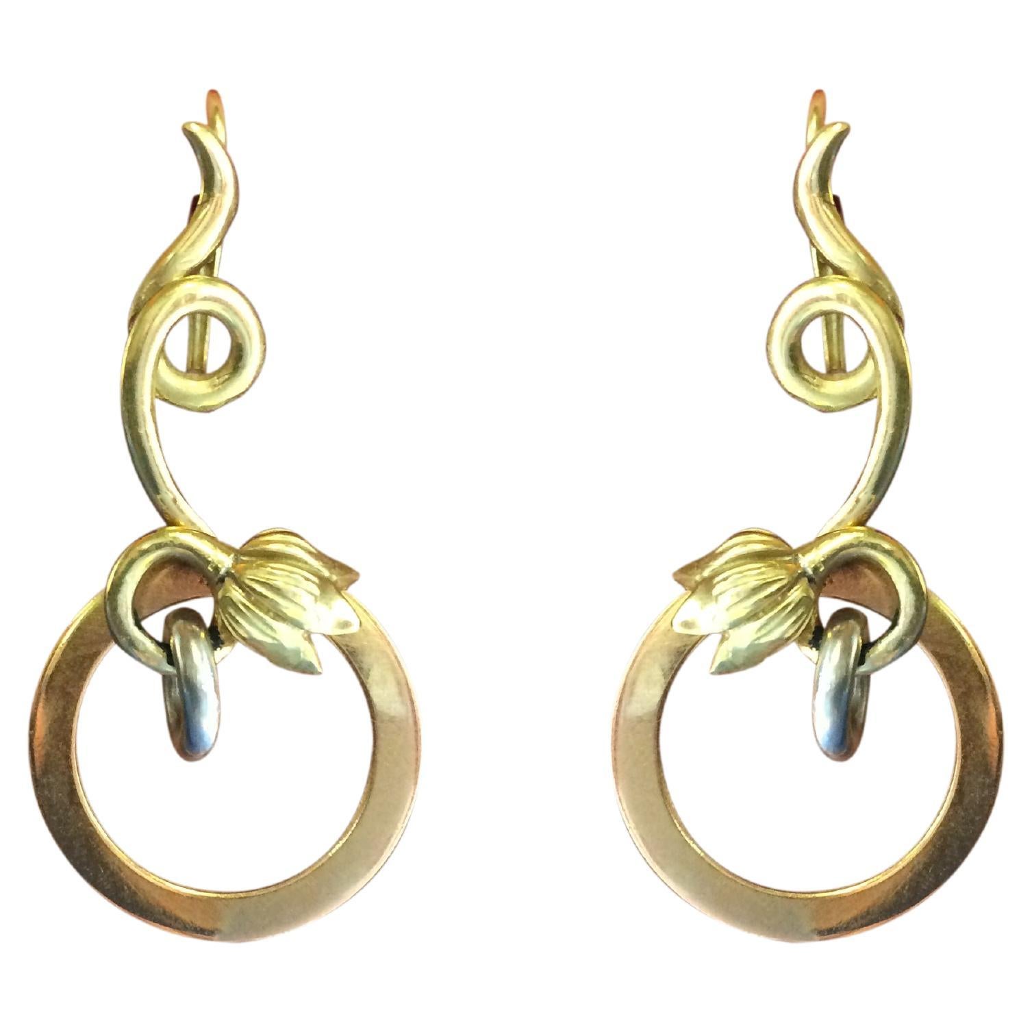 Tulip Flower 18K Yellow White and Rose Gold Modern Hoop Design Earrings For Sale