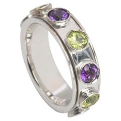 Platinum Amethyst Peridot No Stress Rotating Modern Band Ring