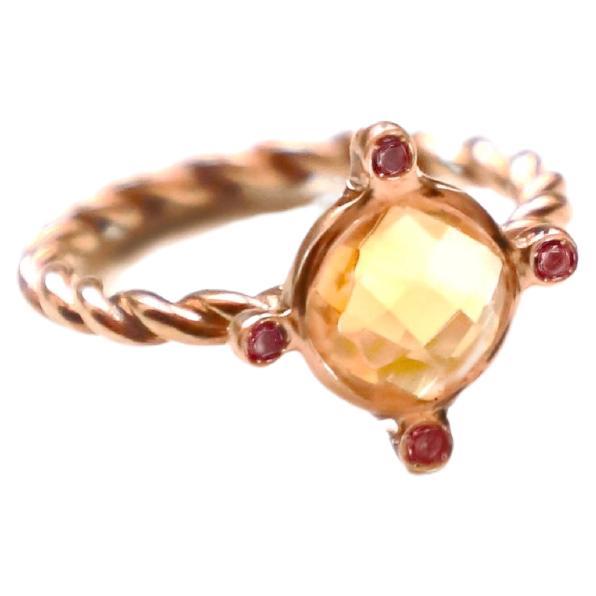 Art Deco Style 18K Yellow Gold Citrine 0, 04 Karat Rubies Design Ring For Sale