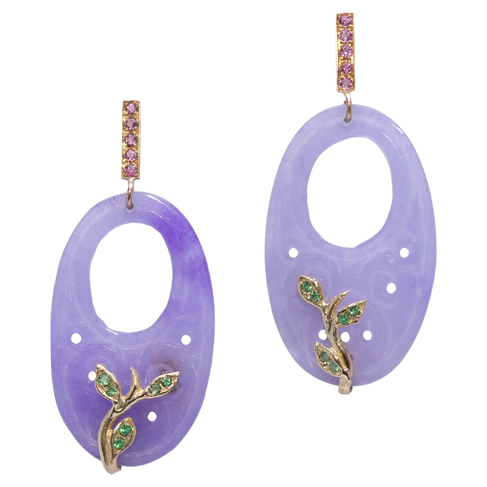 Rossella Ugolini Limited Edition 18K Gold Rose Quartz Purple Color Drop Earrings For Sale