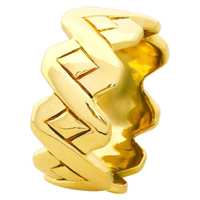 Unisex 18K Yellow Gold Twisted Modern Band Ring For Sale