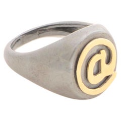 Antique 18K Yellow Gold @ Sterling Silver Unisex Signet Ring