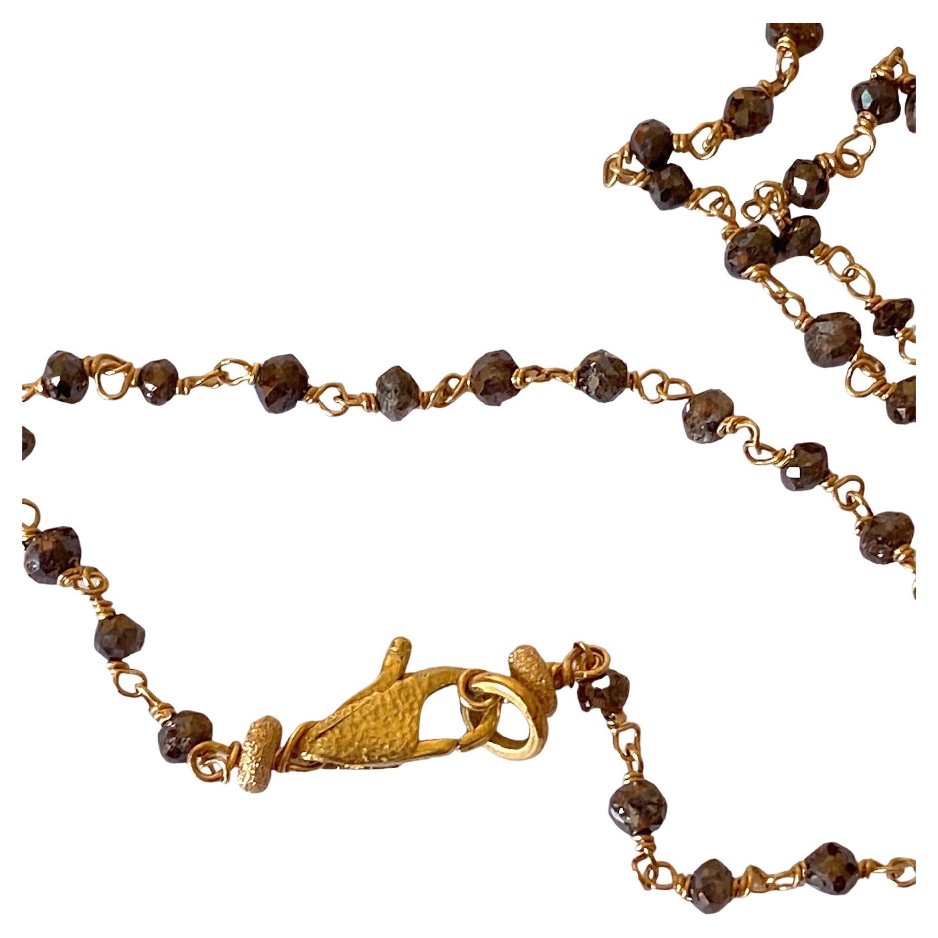 Handcrafted Brown Diamonds Beads Necklace 18k Gold, 18.4 Carats For Sale