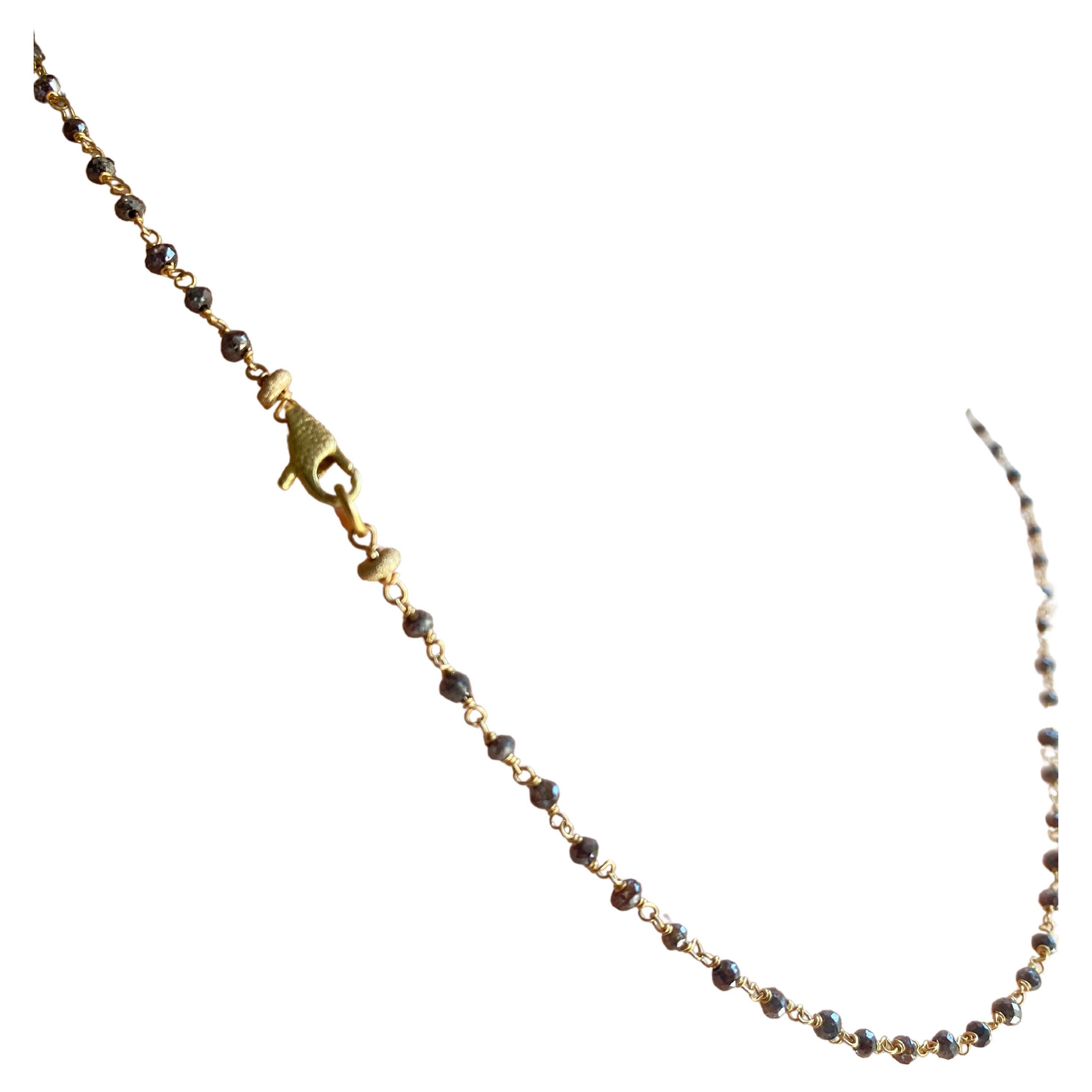 Handcrafted Brown Diamonds Beads Necklace 18k Gold, 18.4 Carats For Sale 1