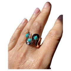 Ocean-Inspired Gold Wave Band Ring Handcrafted in Italy with Turquoise Trilogy