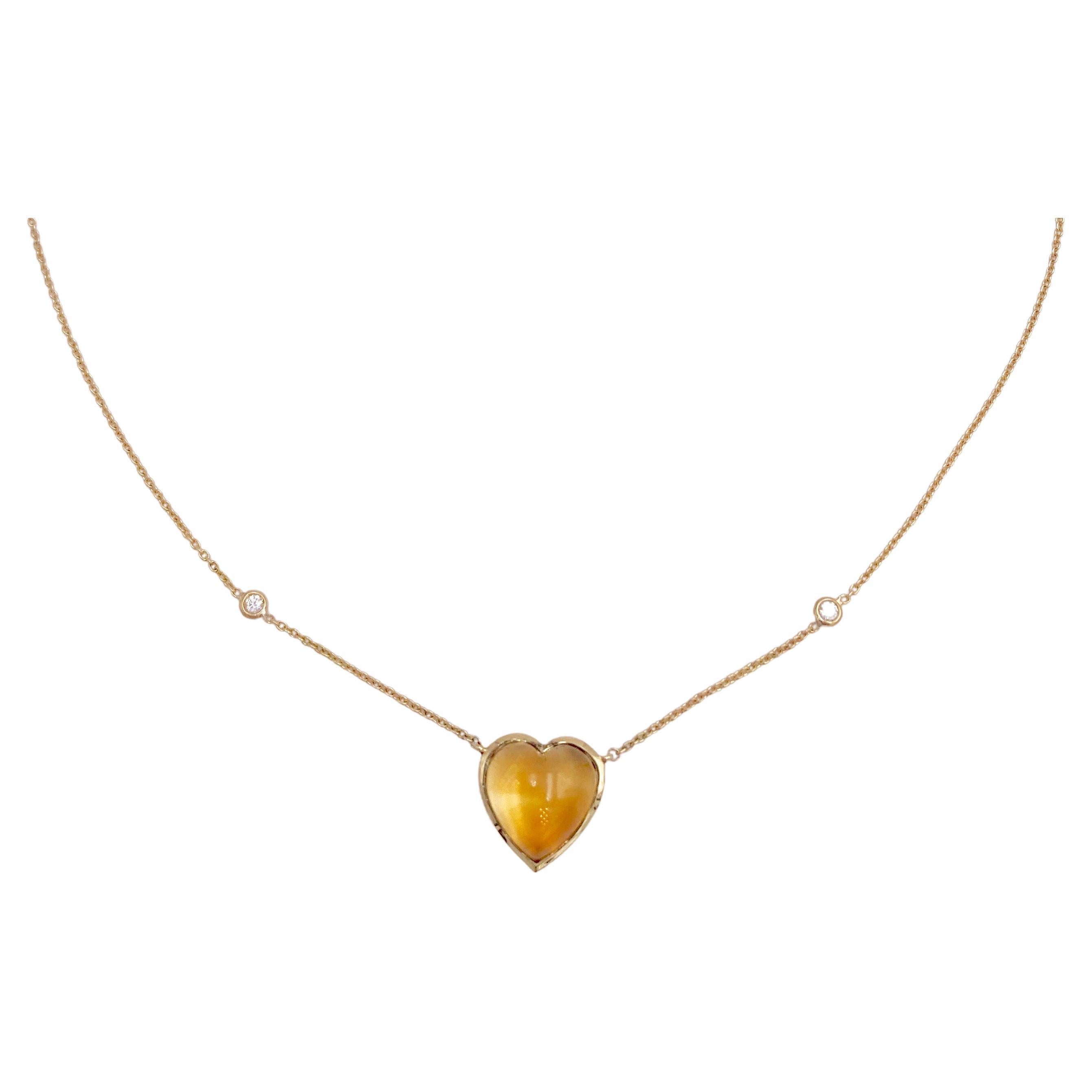 Available Now Rossella Ugolini Citrine Love Heart 18K Gold Diamonds  Necklace For Sale