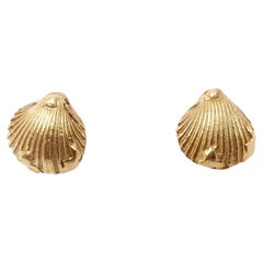 Rossella Ugolini 18k Yellow Gold Shell Unisex Stud Handcrafted Earrings