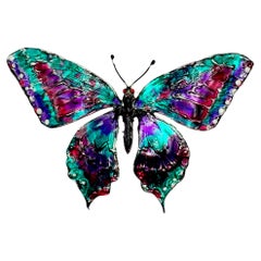 Rossella Ugolini Broche unique papillon en argent sterling émaillé peinte à la main