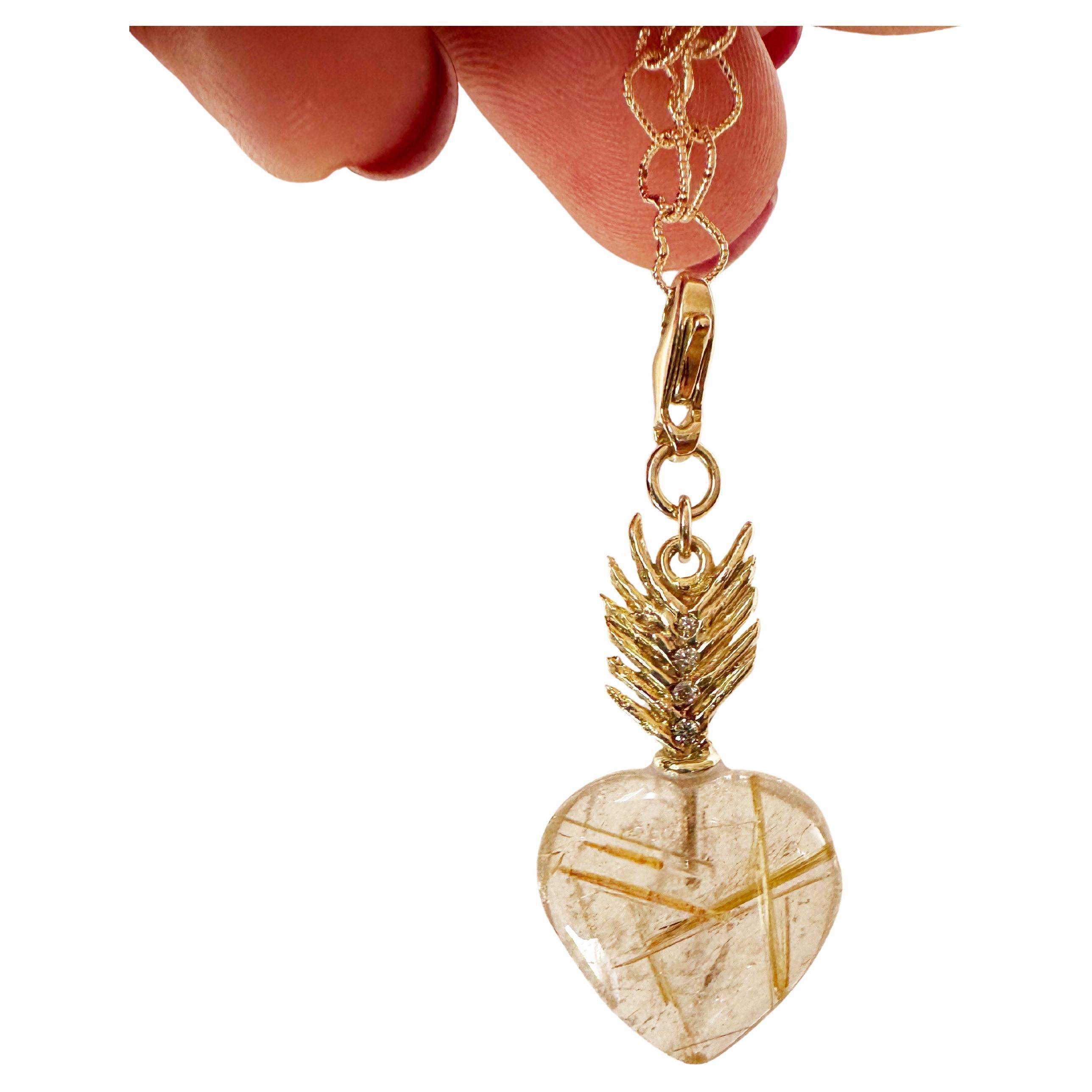 Rossella Ugolini 18K Yellow Gold Rutilated Quartz White Diamonds Charm