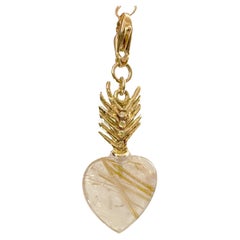 Rossella Ugolini 18K Yellow Gold  Rutilated Quartz White Diamonds Heart Charm