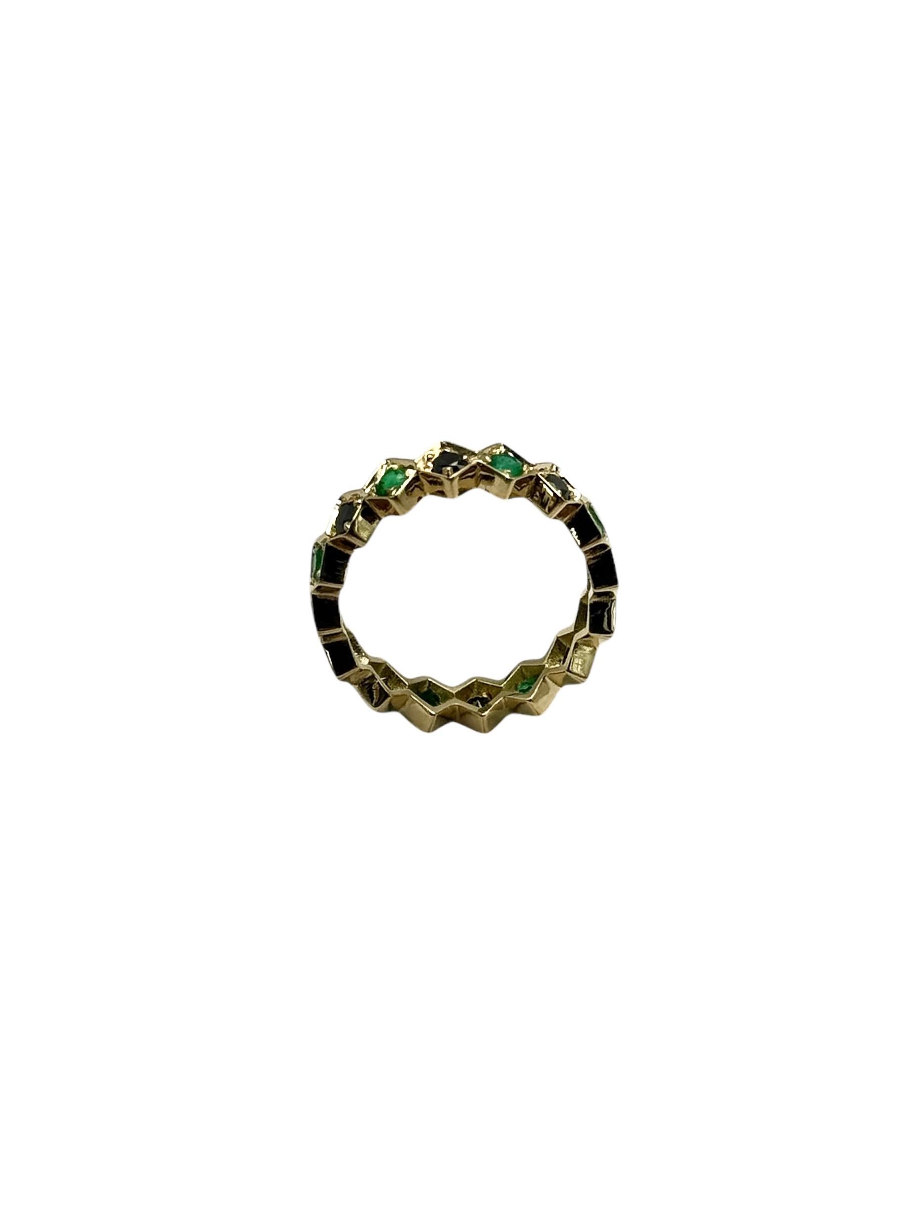 Rossella Ugolini 18k Yellow Gold 1 Carat Emeralds 1.20 C Black Diamonds Man Ring For Sale 2