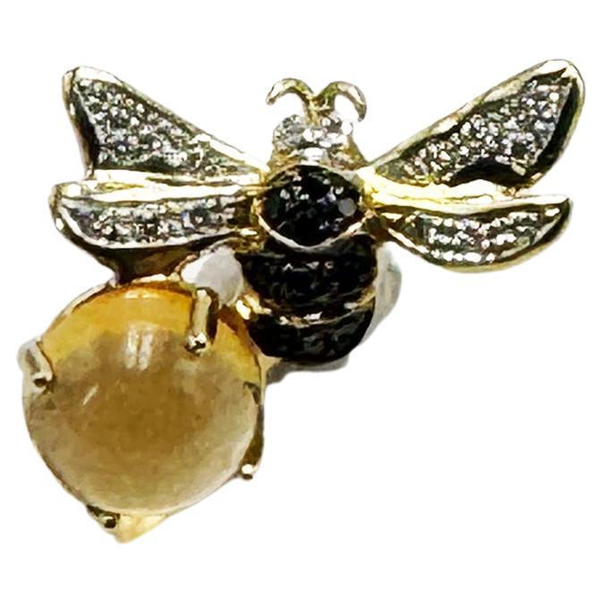 Rossella Ugolini 18k Yellow Gold Citrine White & Black Diamonds Man Pin