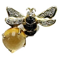 Rossella Ugolini 18k Yellow Gold Citrine White & Black Diamonds Man Pin
