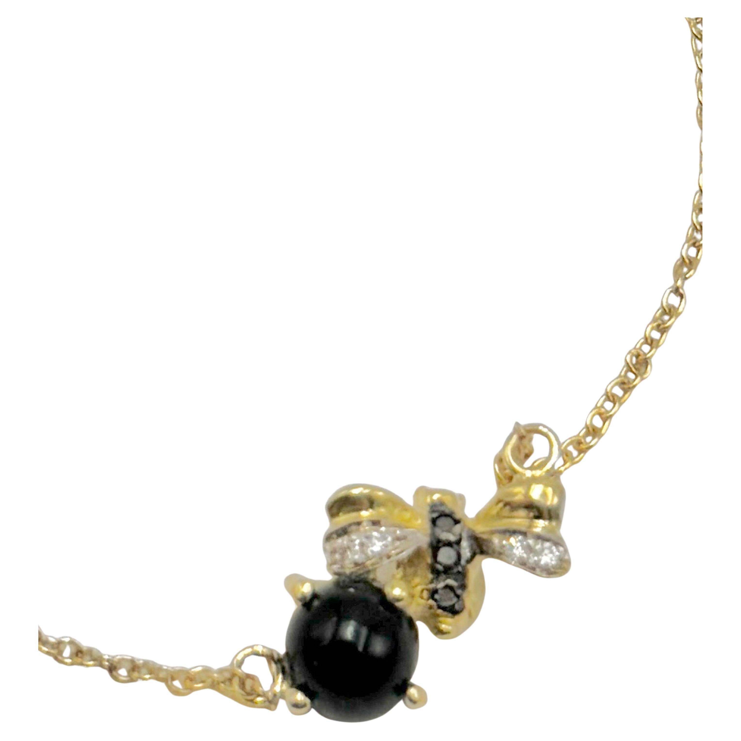 Bracelet chaîne abeille en or jaune 18k et diamants blancs Onyx rond