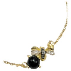 Rossella Ugolini 18k Yellow Gold White Diamonds Round Onyx Bee Chain Bracelet