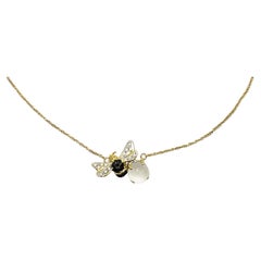 Rossella Ugolini 18k Gelbgold Weiß Diamanten Mondstein Biene Anhänger Halskette