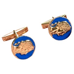 Rossella Ugolini 24k Yellow Gold Plated Blue Enamel Handcrafted Coin Cufflinks
