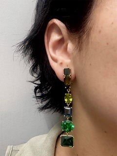 18kt Yellow Gold Green Cascade Tourmaline Peridot London Blue Earrings