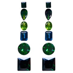 18kt Yellow Gold Green Cascade Tourmaline Peridot London Blue Earrings