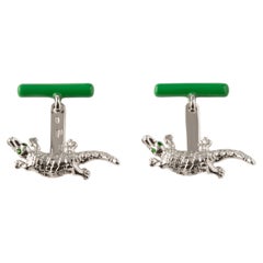 Rossella Ugolini Alligator Emerald Eyes Sterling Silver Gold Plated Cufflinks