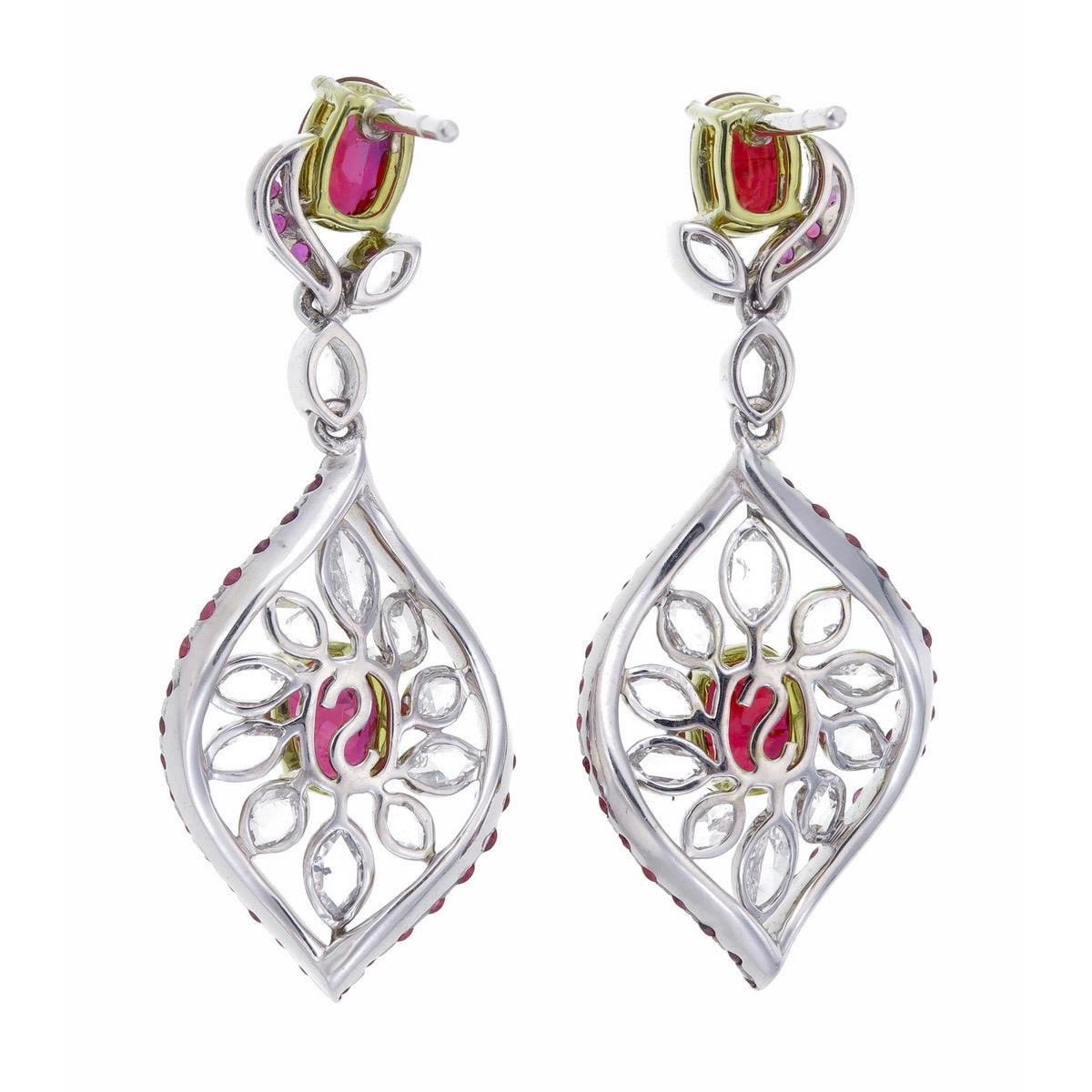 Boucles d'oreilles en rubis sang de pigeon birman non chauffé et diamants de 3.22 carat certifiés GRS en vente 4
