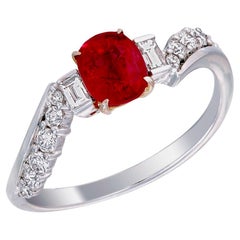 GRS Pigeon Blood 0.81 Carat Burma No Heat Ruby and Diamond Ring 18 Karat Gold