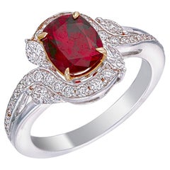 SSEF Certified 2.10 Carat Thai Heated Ruby and Diamond Engagement Ring