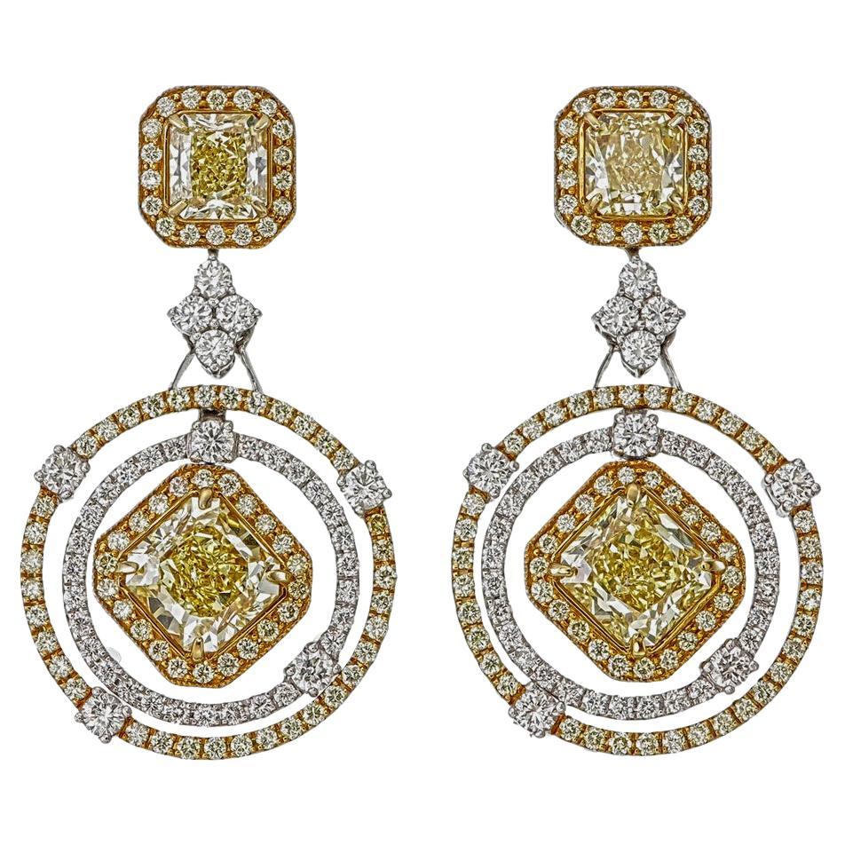 Boucles d
oreilles pendantes en or 18 carats certifiées GIA jaune intense fantaisie 4,19 carats