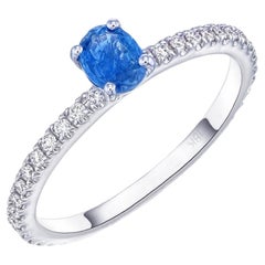 GIA 0.41 ct Certified Kashmir Sapphire and Diamond Daily Wear Ring in White Gold