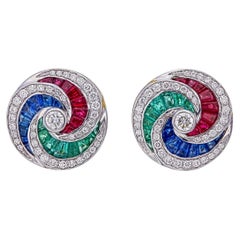 Ohrringe mit farbigen Edelsteinen und Diamanten, 1,74 Karat, aus 950er Platin