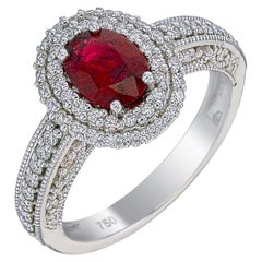 0.72 Carat Pigeon Blood Burma No Heat Ruby and Diamond Ring in 18 Karat Gold