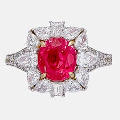 GRS Certified 2.64 Carat Burma Ruby Pigeon Blood And Diamond Ring In 18K W. Gold