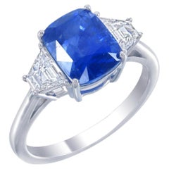 GIA Certified 4.58 Carat Sri Lanka Blue Sapphire No Heat Diamond Ring in Gold