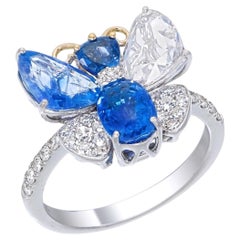 Anillo de oro de 18 quilates con un zafiro azul de Cachemira de 2,69 quilates certificado por la SSEF, sin tratamiento térmico, y un diamante