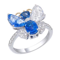 Anillo de oro de 18 quilates con un zafiro azul de Cachemira de 2,69 quilates certificado por la SSEF, sin tratamiento térmico, y un diamante