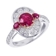 GRS Certified 1.80 Carat Burmese Ruby Diamond No Heat Pigeon Blood Ring in Gold