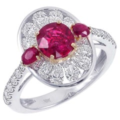 GRS Certified 1.80 Carat Burmese Ruby Diamond No Heat Pigeon Blood Ring in Gold