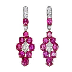 10.14 Carat Burmese No-Heat Ruby & Diamond Drop Earrings in 18K White Gold