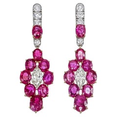 10.14 Carat Burmese No-Heat Ruby & Diamond Drop Earrings in 18K White Gold