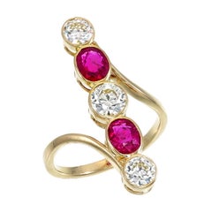 1.04 Carat Burmese No-Heat Ruby & Diamond Bypass Ring in 18K Yellow Gold