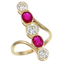 1.04 Carat Burmese No-Heat Ruby & Diamond Bypass Ring in 18K Yellow Gold