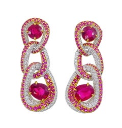 GRS 3.08 Carat Burmese No-Heat Pigeon’s Blood Ruby & Diamond Earrings In Gold