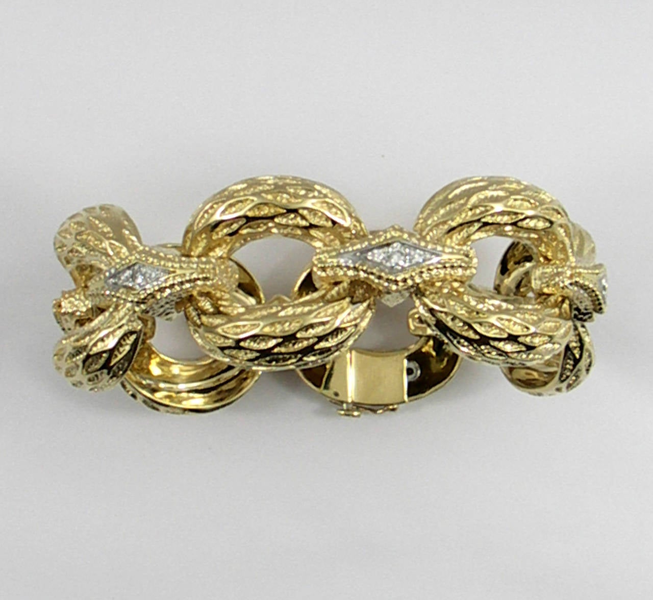 Women's Organic Textured Gold Bracelet with Diamond Connectors