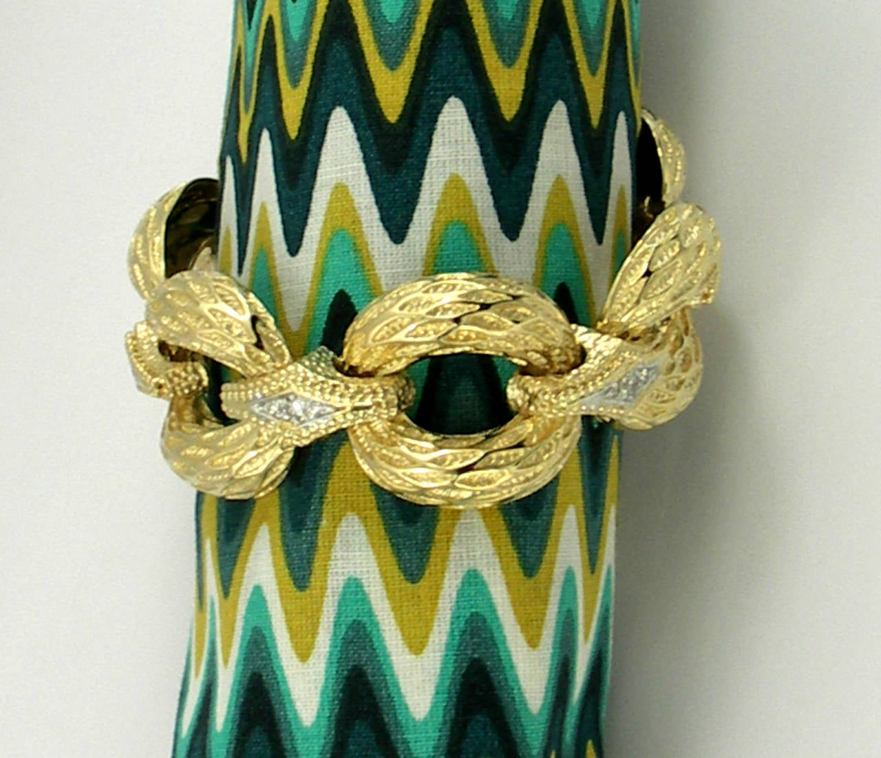 Organic Textured Gold Bracelet with Diamond Connectors 1