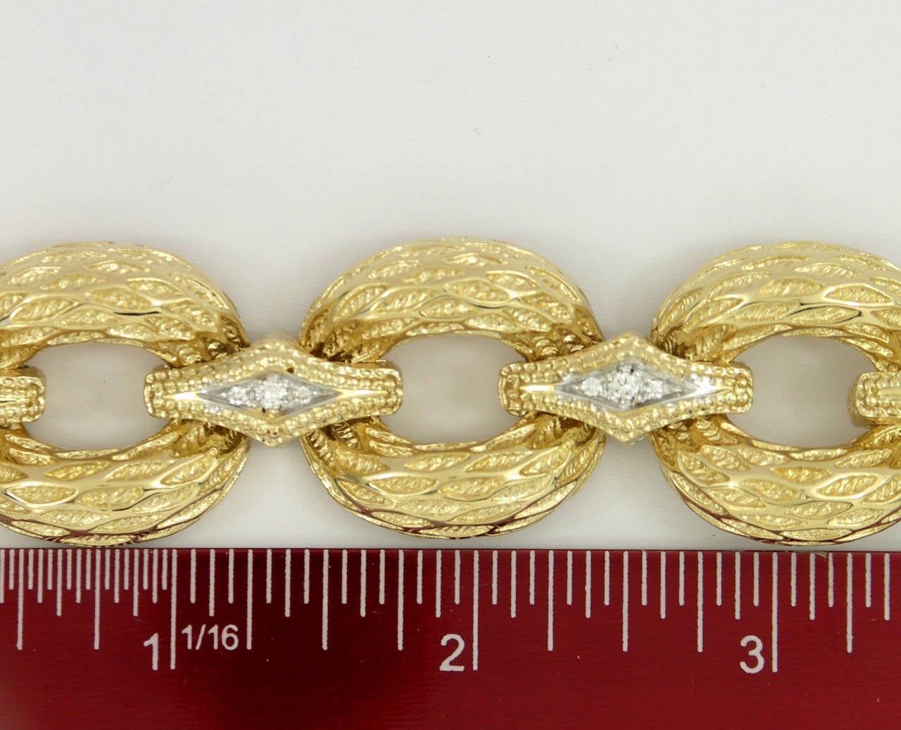 Organic Textured Gold Bracelet with Diamond Connectors 2