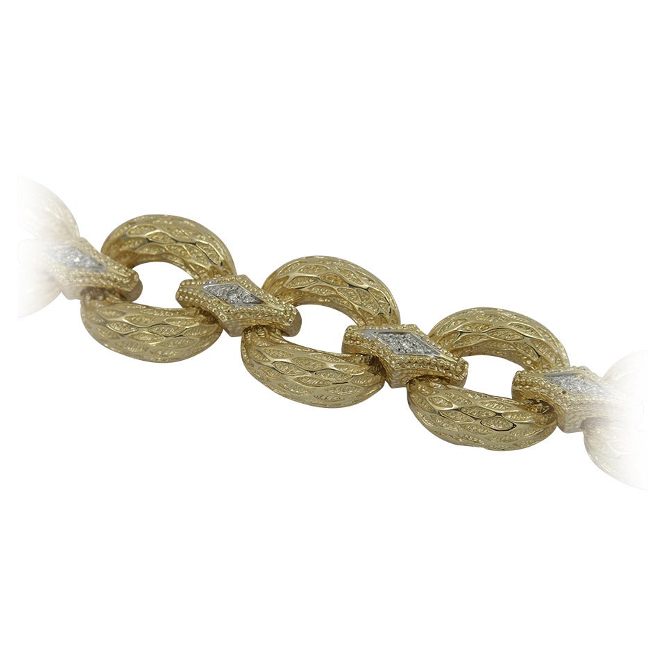 Organic Textured Gold Bracelet with Diamond Connectors