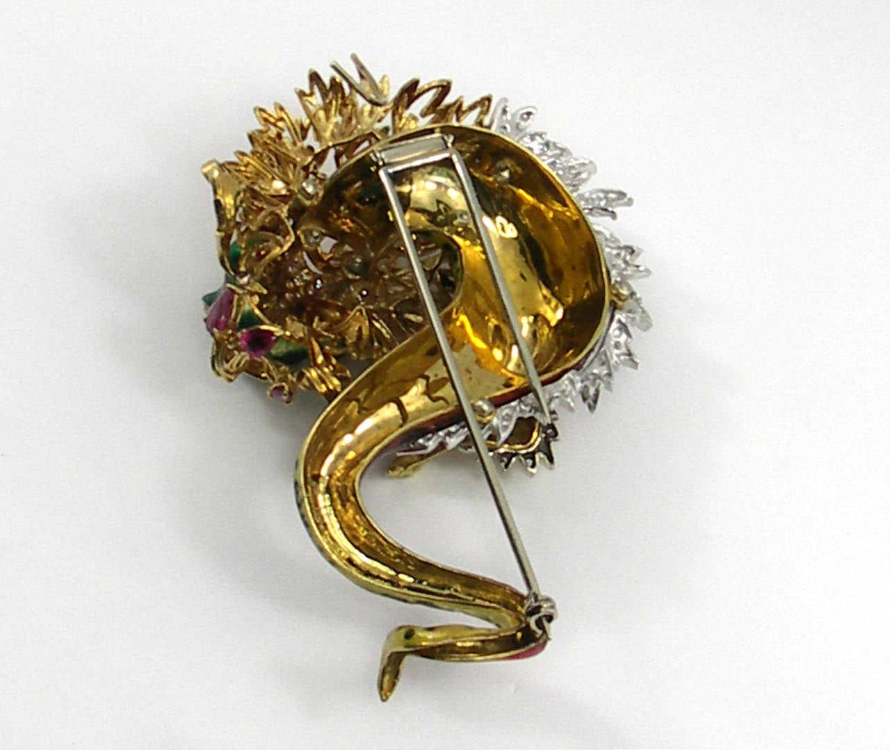 Whimsical Enamel Ruby Diamond Chimera Brooch 3