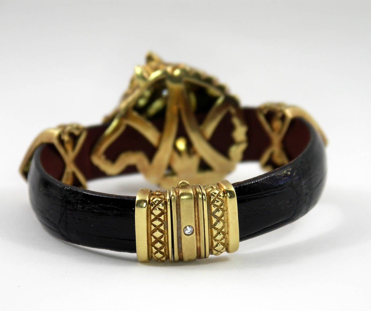 Nancy and David Horse Leather Diamond Gold Themed Bracelet 1