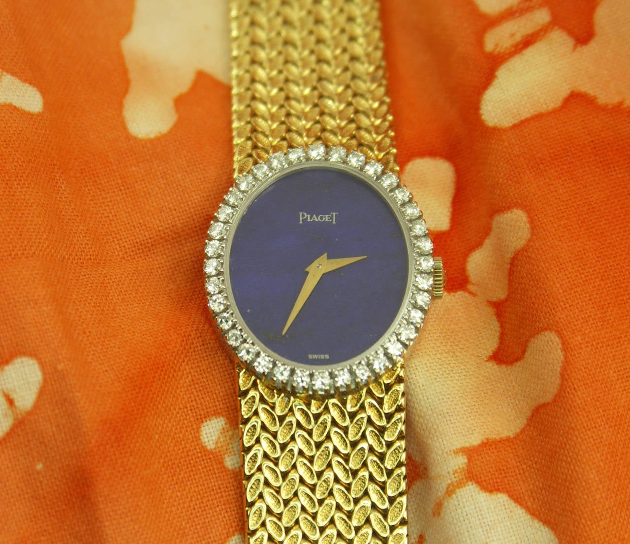 Piaget Lady's Yellow Gold Lapis Lazuli Dial Diamond Bezel Wristwatch In Excellent Condition In Palm Beach, FL