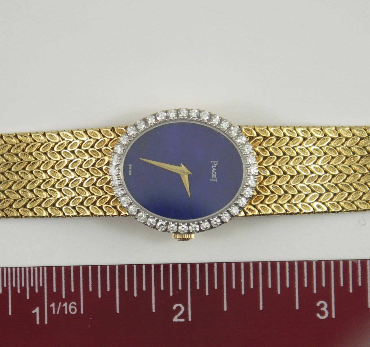Piaget Lady's Yellow Gold Lapis Lazuli Dial Diamond Bezel Wristwatch 1